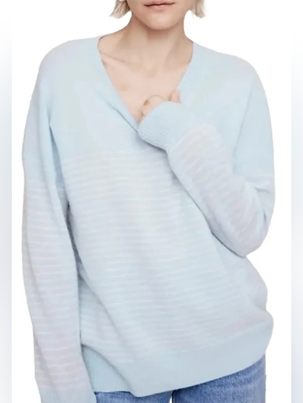 🔥BANANA REPUBLIC SOFT Light Blue 100% Cashmere V-Neck Women's Sweater!  Sz XS